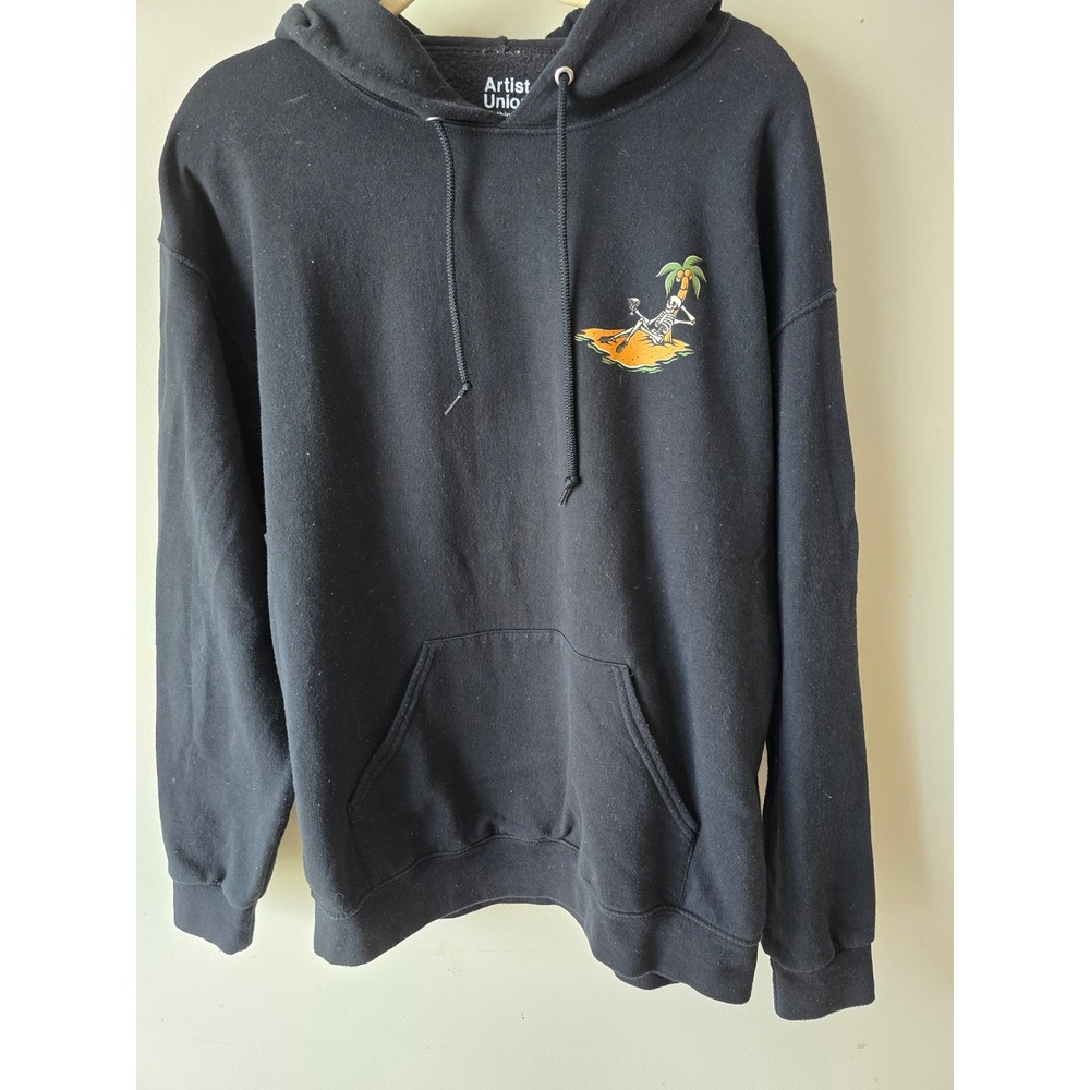 Artist Union Easy Does It Black Graphic Print Hoodie Mens Large Sun Palm‎ Tree